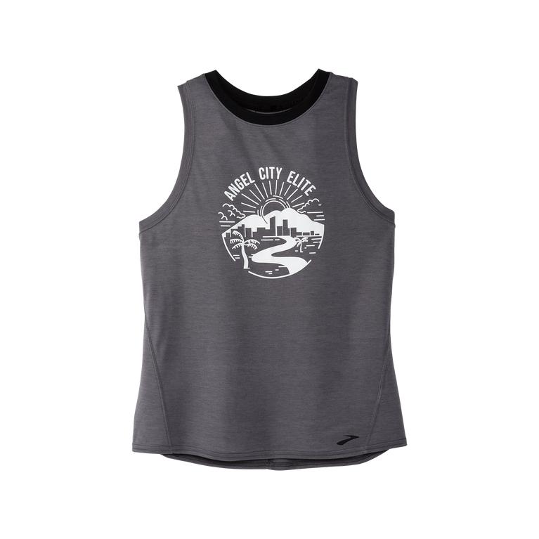 Brooks Women's Houston22 Distance Graphic Running Tank Top - Shadow Grey/Angel City Elite (KOQE37106